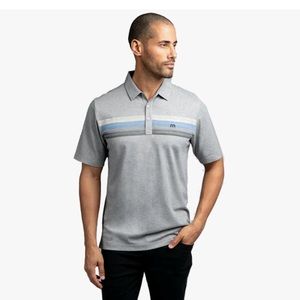 Travis Mathew Mindsurfing Mens Polo Short Sleeve Striped Gray Shirt Size Large